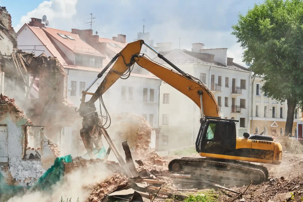 Heavy equipment used for building demolition